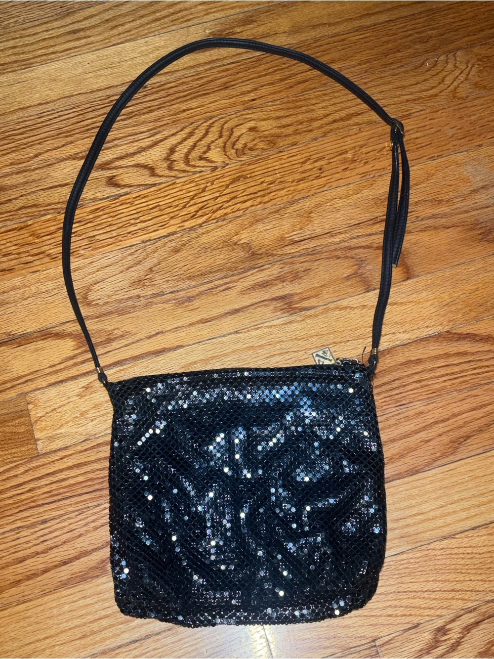 Whiting & Davis Black Sequin Mesh Shoulder Bag Vintage Evening Purse